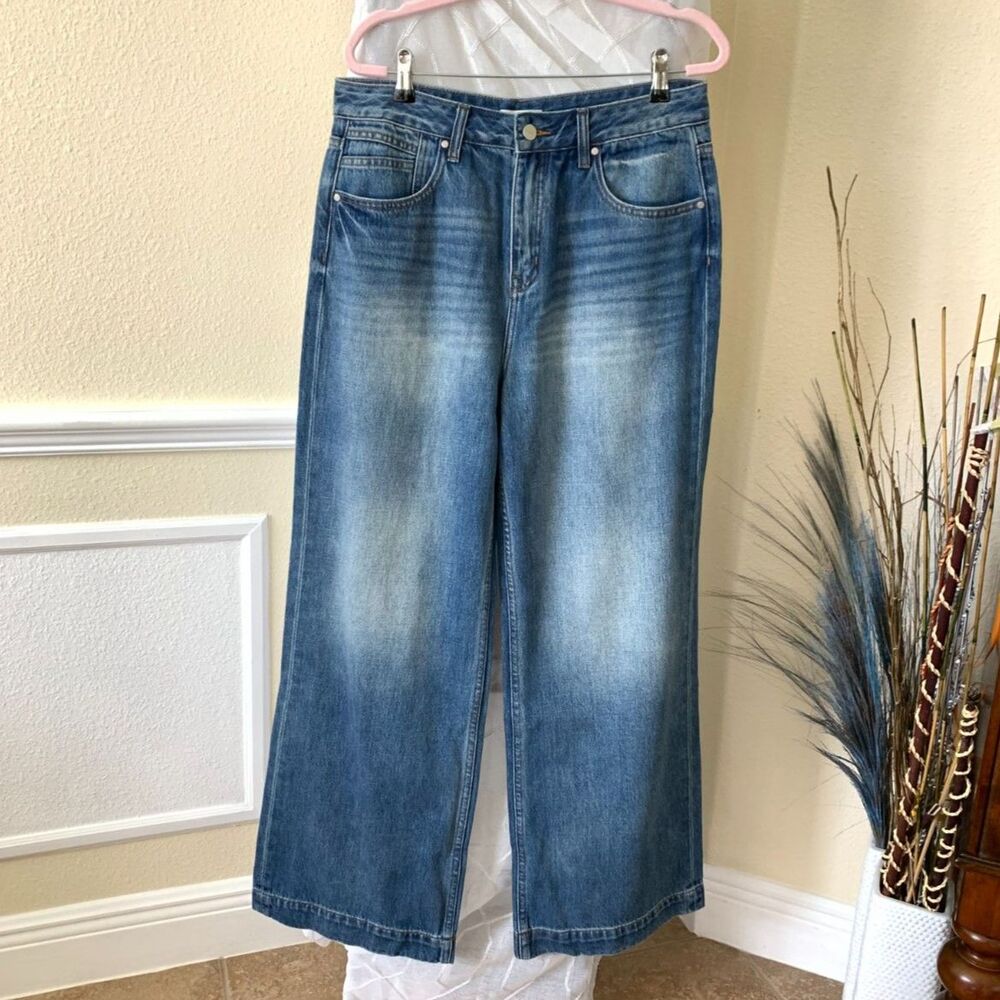 Y2K Wide-Leg Baggy Oversized Streetwear Medium Wash Denim Jeans